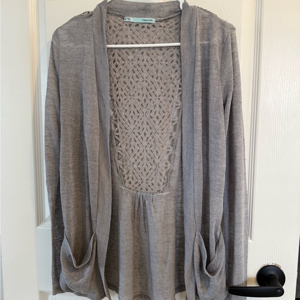 Maurice’s Lace Back Women's Cardigan - Gray